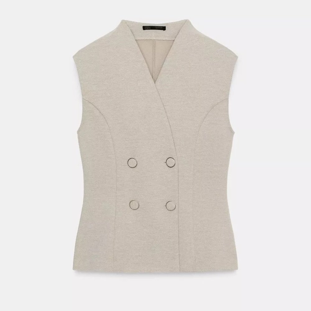 Zara Twill Light Gray Textured Top - Picture 8 of 8
